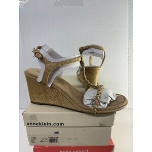 Anne Klein Women's Sloan Raffia Wedge Sandals Open Toe Strappy Slingback Sz 11M